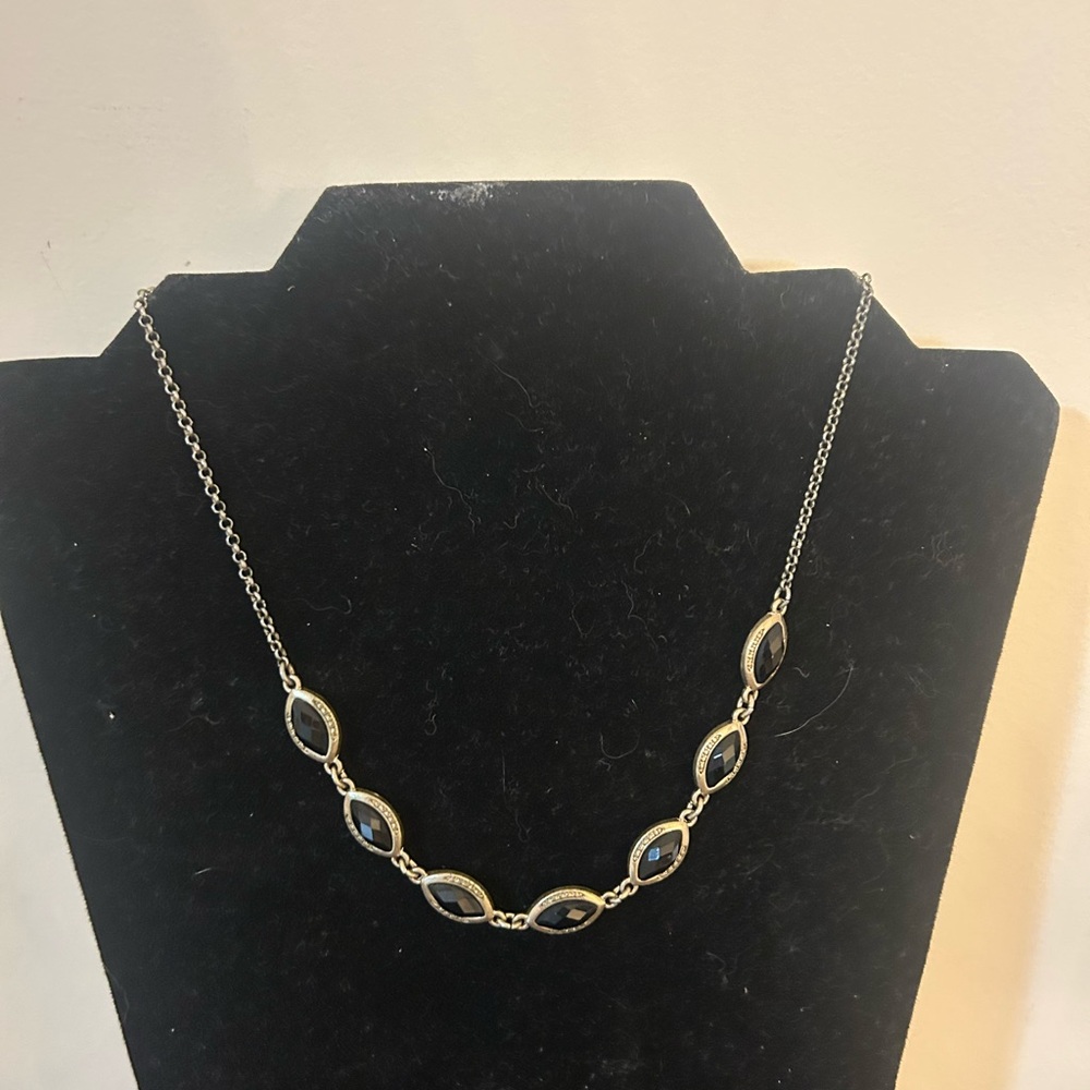 Nine West Vintage America Royal Flush Necklace Black Stone Crystal Gold Tone